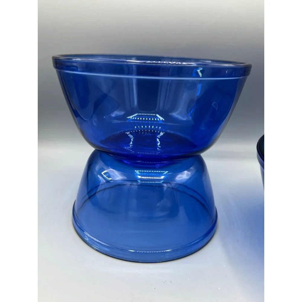 3 Anchor Hocking Cobalt Blue Glass Nesting Mixing Bowls 1 Qt 1.5 Qt and 2.5 Qt